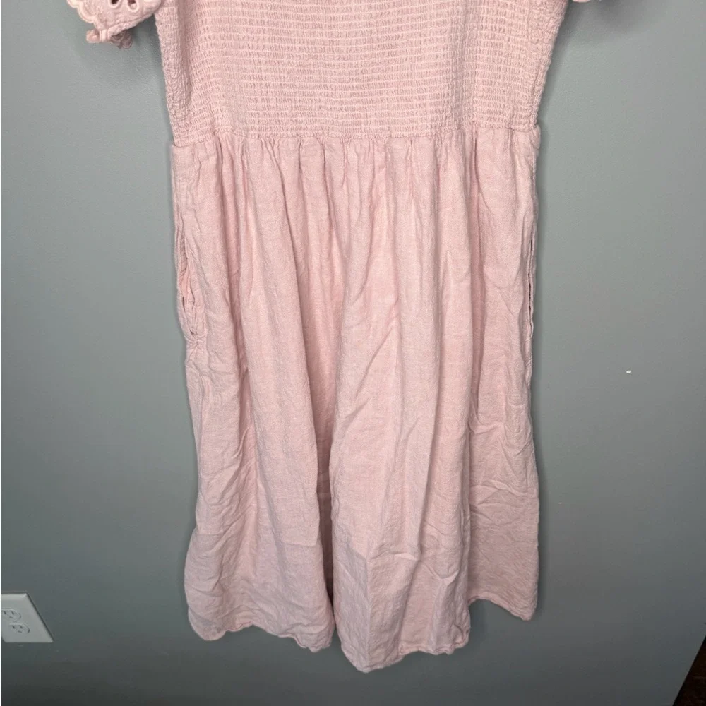 Madewell Linen-Blend Eyelet-Sleeve Lucie Smocked Midi Dress - Wisteria Dove - Picture 10 of 13
